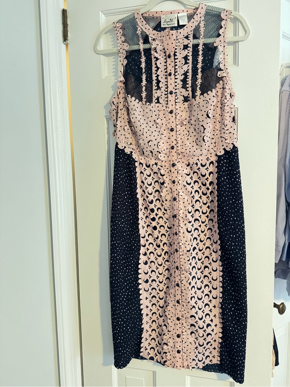 Byron Lars Pink and Black Lace-Panel Midi Dress